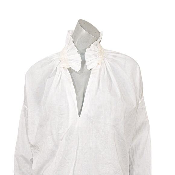A SHIRT THING Penelope Cabo Shirt ruffle neck in white iceberg Women's Sz P S - Picture 7 of 11